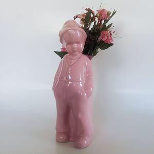 40s Little Shy Dutch Boy On Wall Vintage Pottery Planter Grannycore Figural Vase